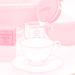 anime gif of pastel pink softcore someoen pouring tea from a kettle into teacup